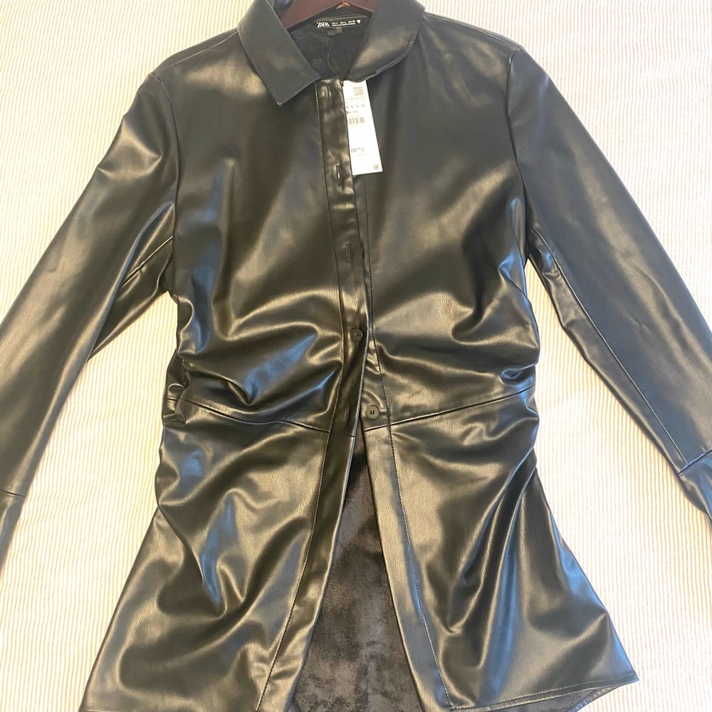 Zara Faux leather Dress Shirt NEW